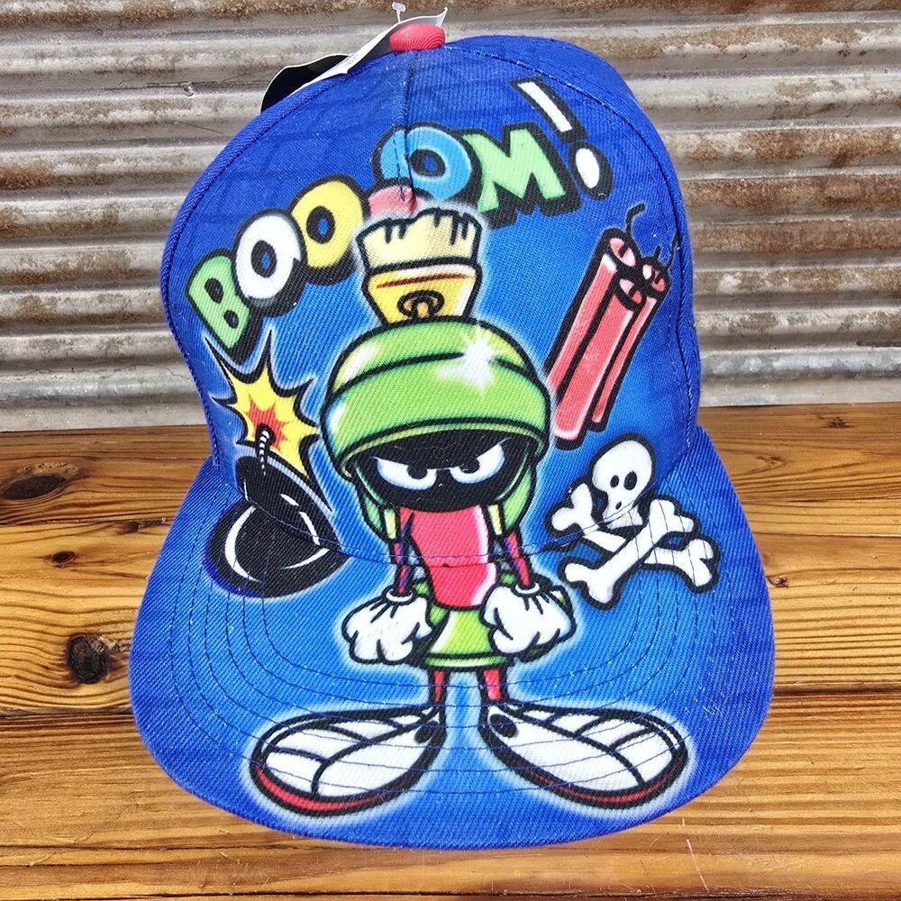 Vintage Looney Tunes Marvin Martian Hat Boom TV Cartoon Blue Snapback Baseball
